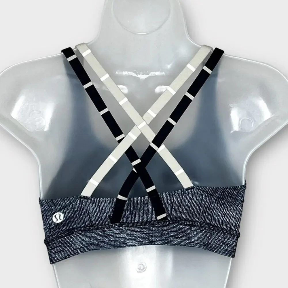 LULULEMON Energy Bra Black Dune Stripe Double Criss cross Straps size 6